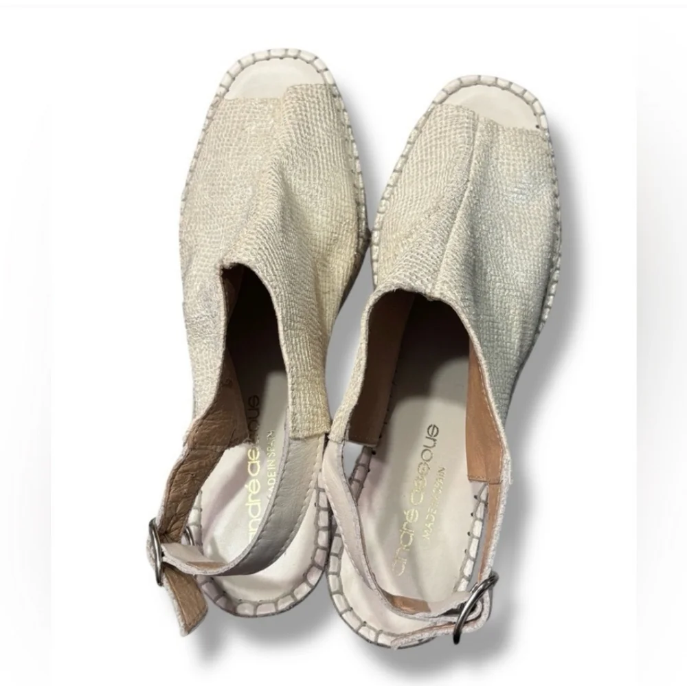 ANDRÉ ASSOUS Ivory Metallic Leather Lina Espadrilles Wedge Sandals